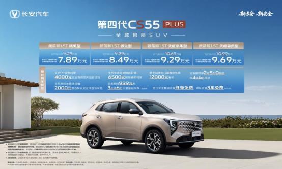 长安第四代CS55PLUS上市搭载天枢驾驶辅助+新蓝鲸动力叠加优惠后789万元起